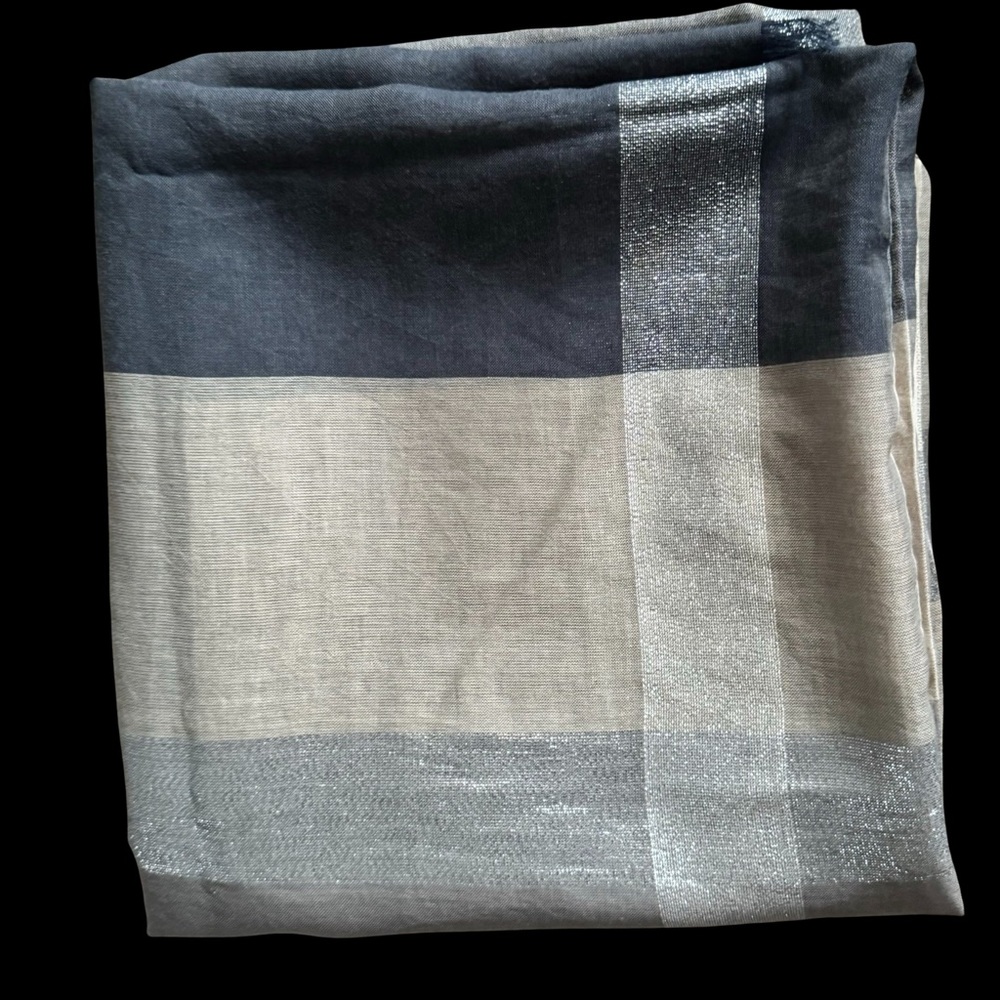 Luxury Grey/tan Scarf with Metallic Threads - Picture 7 of 15